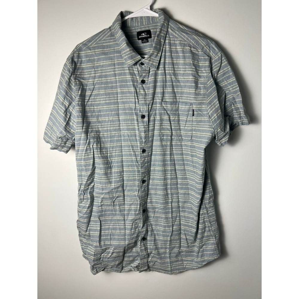 O'Neill Button Up Shirt Men XL Blue Striped Modern Fit Short Sleeve Beach Summer